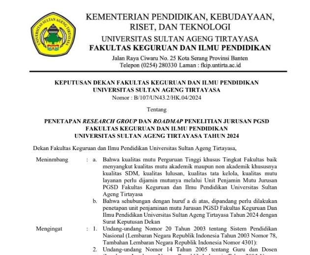 Jurusan PGSD Universitas Sultan Ageng Tirtayasa Luncurkan Research Group dan Roadmap Penelitian untuk Tingkatkan Mutu Penelitian Pendidikan Dasar